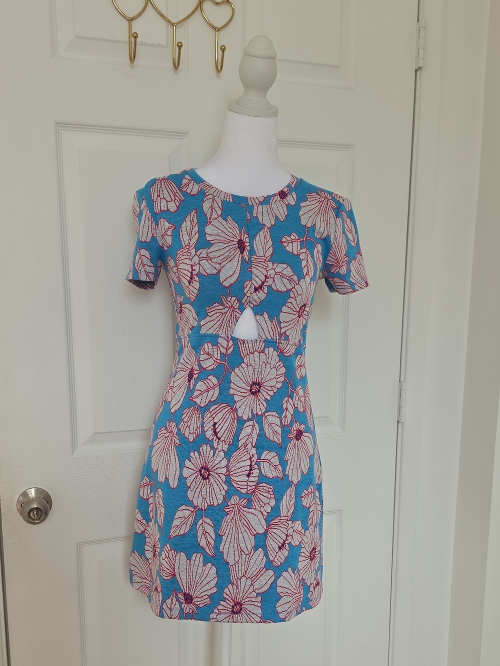 Zara Blue Floral Short-Sleeve A-Line Dress